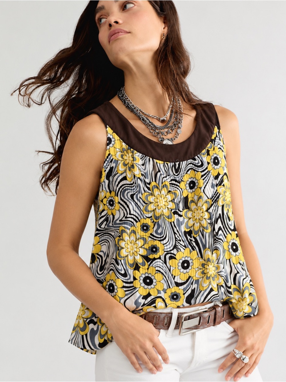 Sere Nade Y2K Psychedelic Retro Floral Swing Tank Top Boho Festival 70s Mod M